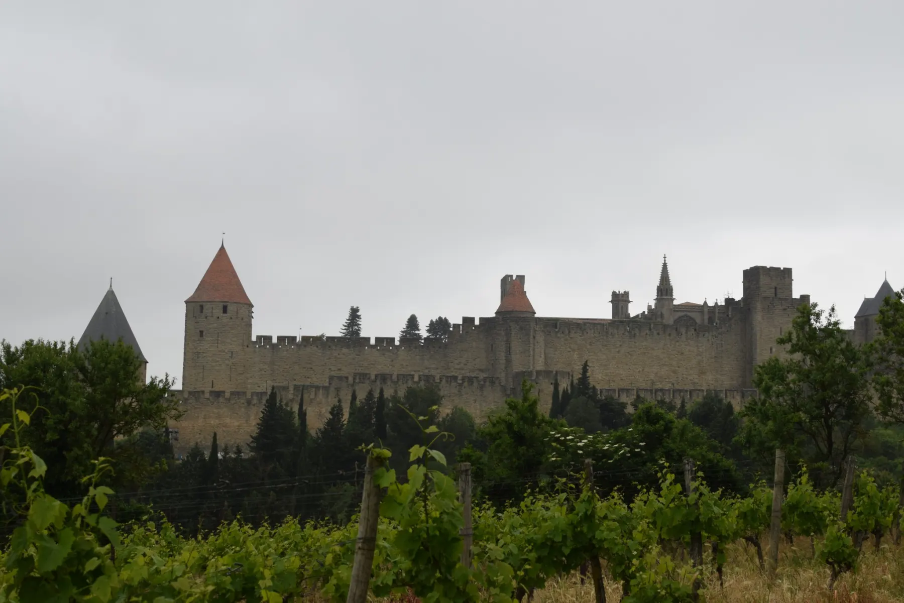 Vue de la Cité médiévale de Carcassonne avec ses remparts et ses tours imposantes.