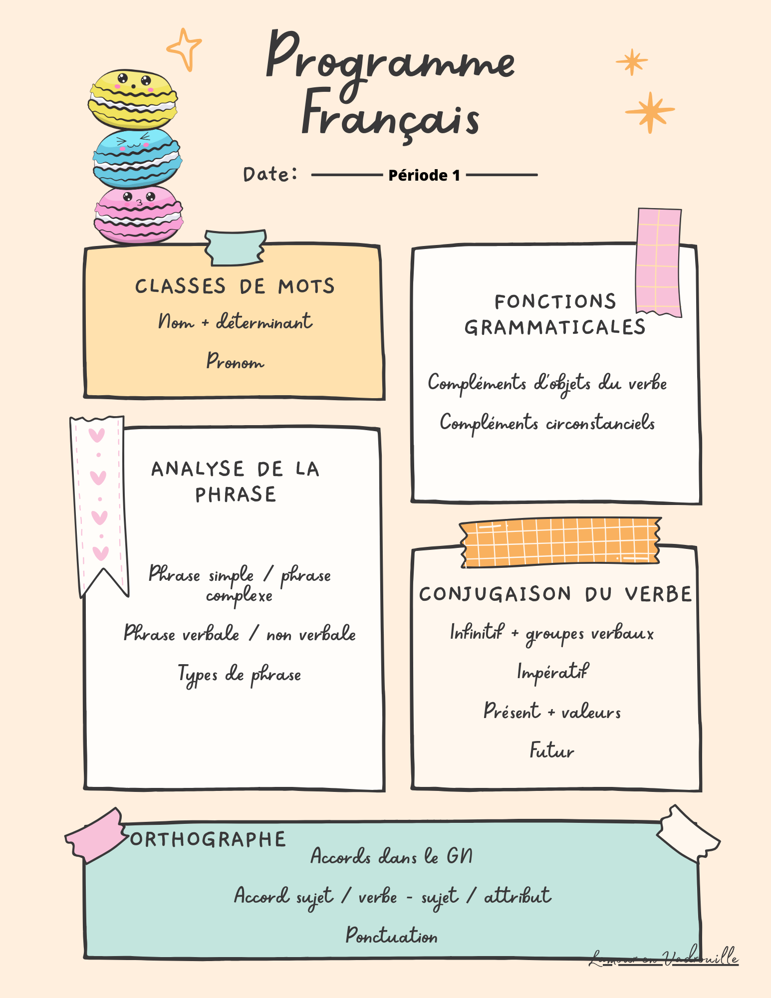 Programme période 1 français 5e