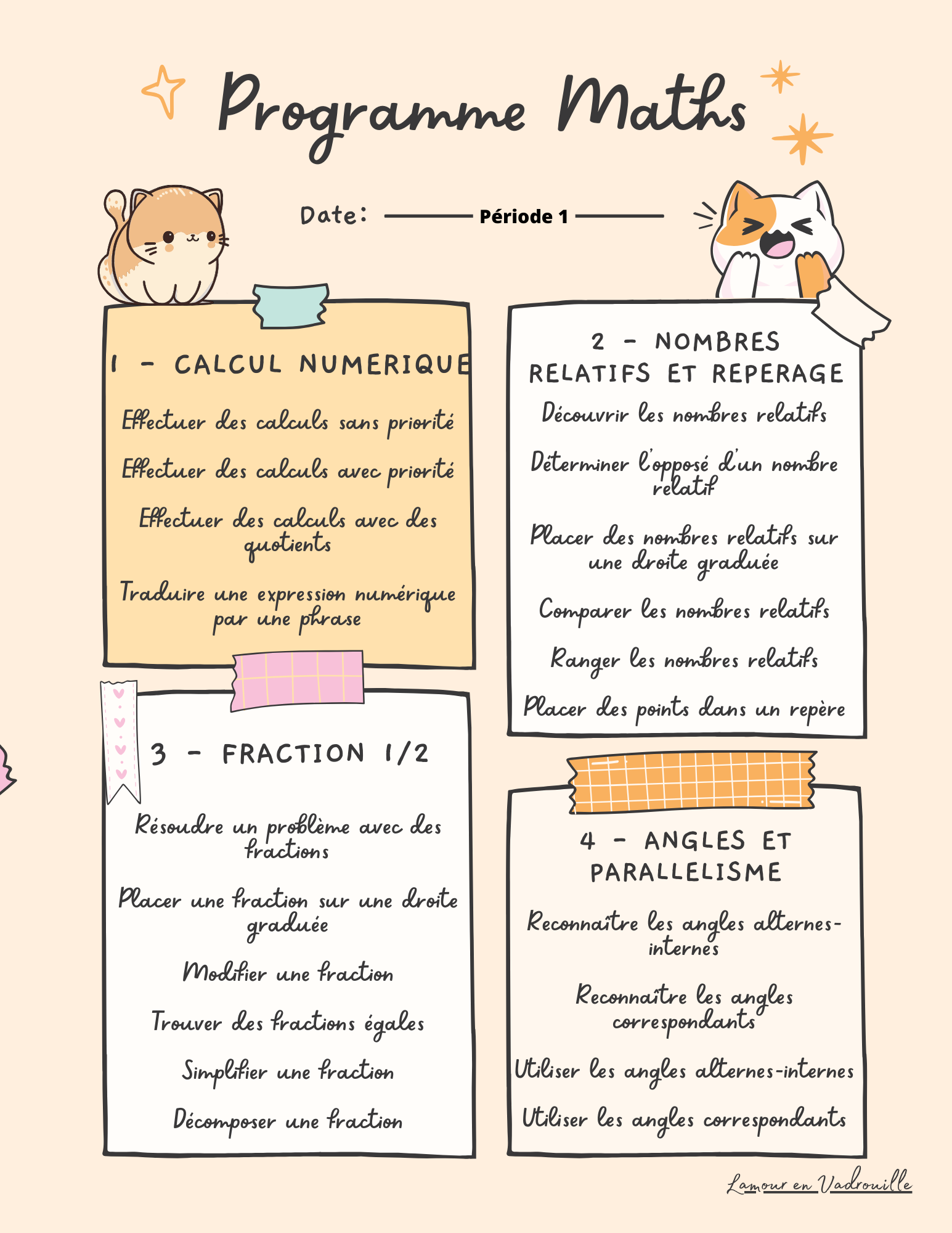 Programme période 1 maths 5e