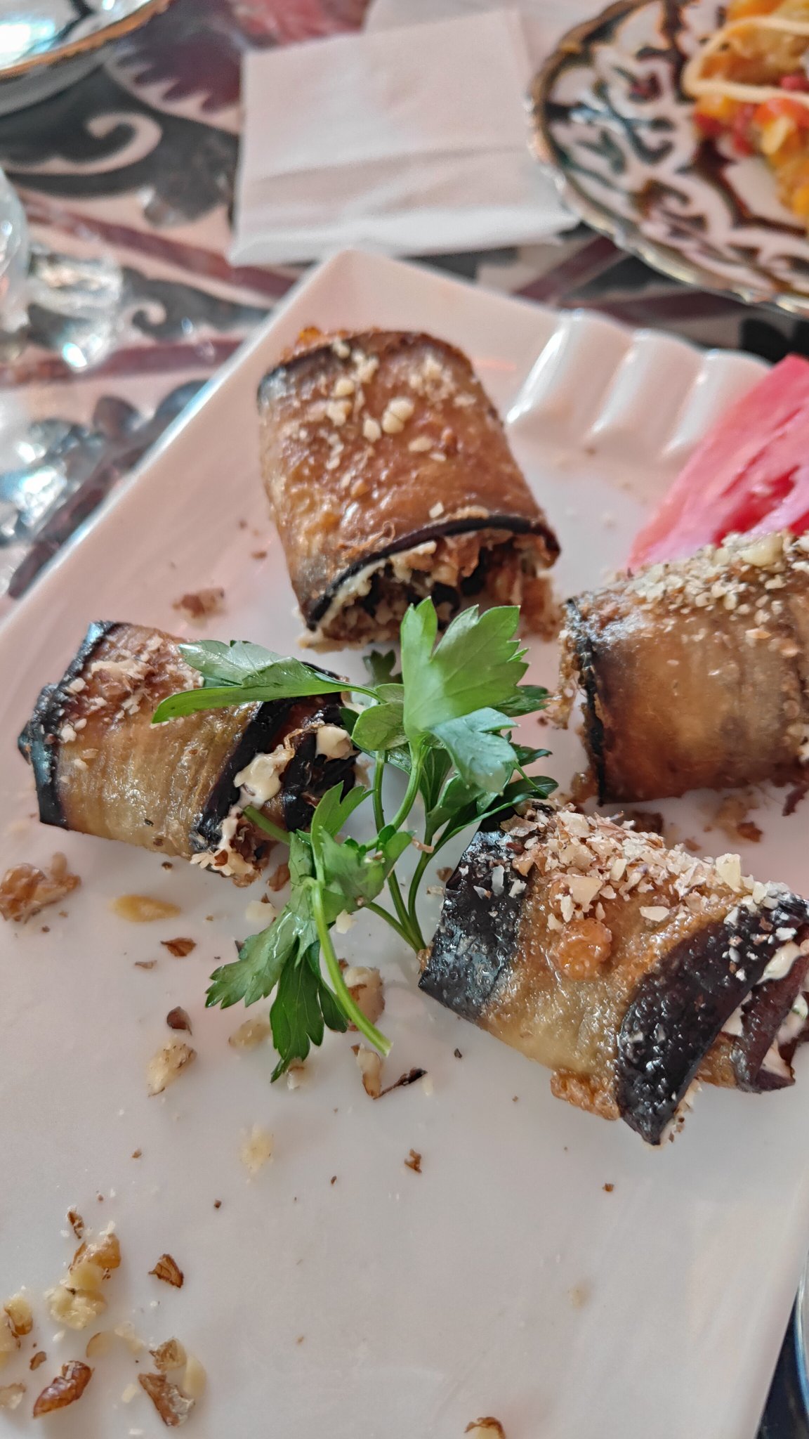aubergine grillée aux noix